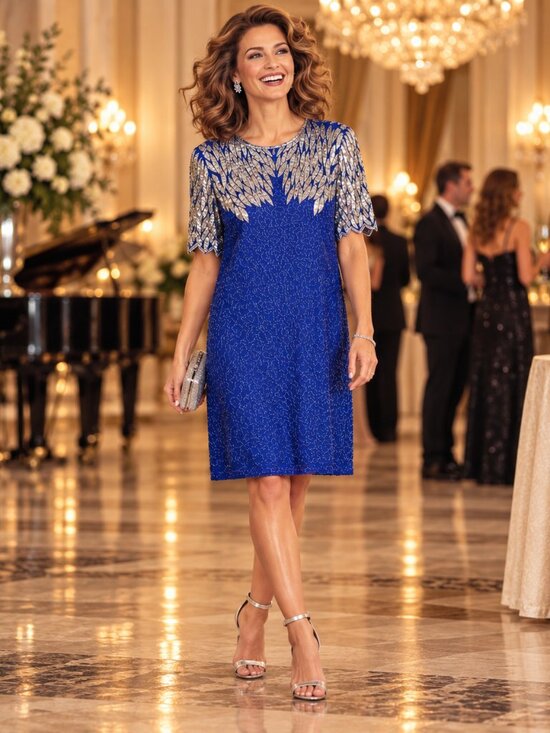 Stenay Dresses & Skirts - Sténay Women's M Blue Beaded Dress Silk Sequined Cocktail Vintage Luxury Gala